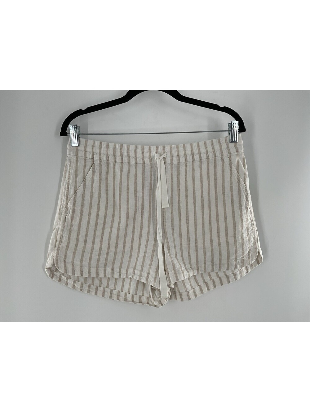 J. Crew Striped Linen/ Cotton Blend Short Shorts White And Brown Small 142